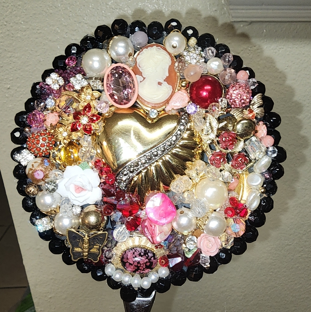 Hand Crafted Vintage Style Decorative Hand Mirror with Jewel Accents - Picture 8 of 8